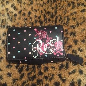 Roxy Black Leather Like Wallet w/ Pink & Blue Dots